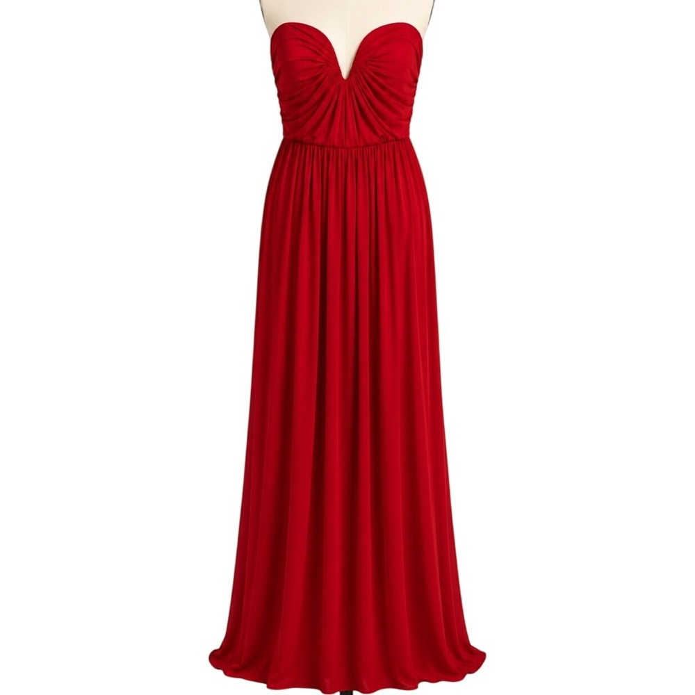 ML Monique Lhuillier Red Strapless Ruched Maxi Gown Fits Size 4 NWOT